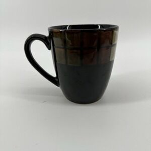 Pfalzgraff Everyday‎ Calico Coffee Mug Black Brown Square Design